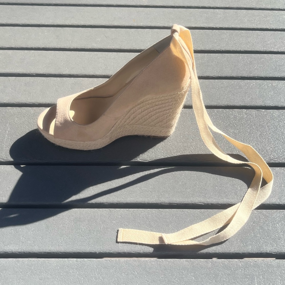 Jessica Simpson; Cream; Open-Toe; 5in Platform Wedges; Removable Ankle Tie; 9.5 - Picture 6 of 11